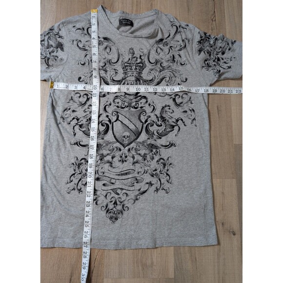 Zara Man Gray T-Shirt Size L Graphic Print Skull Goth Grunge Tattoo Y2K - Picture 8 of 8